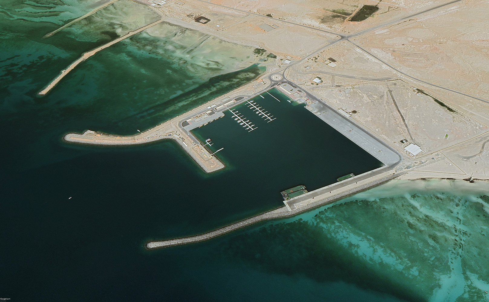 Satellite view of ports and harbor